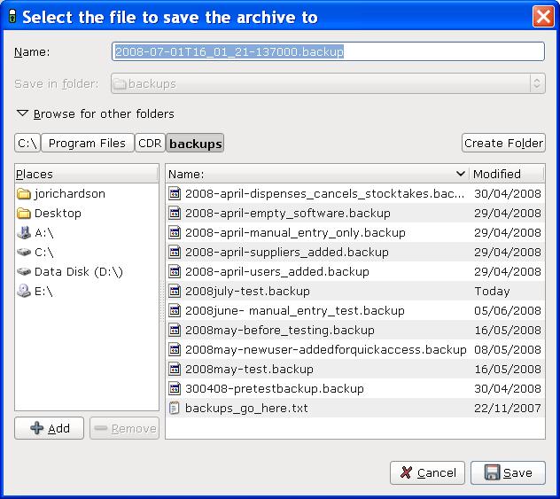 Create backup window
